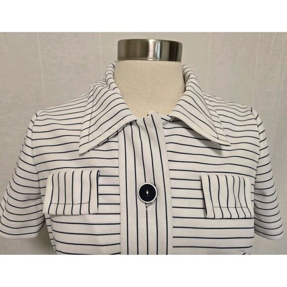 70s Vintage Womens Blue Stripe Shift Dress Nautical Casual Button Front - Picture 2 of 6